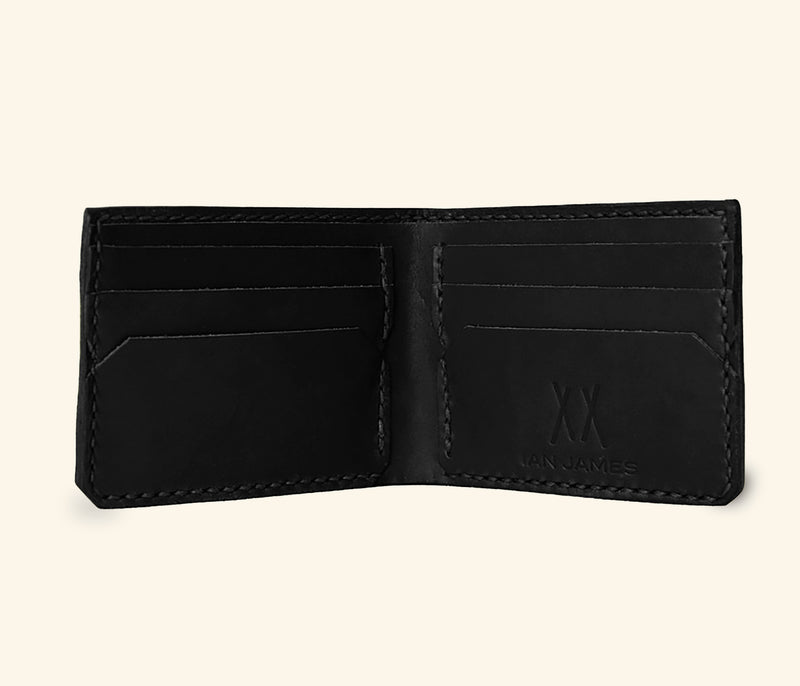 hand-stitched black leather billfold