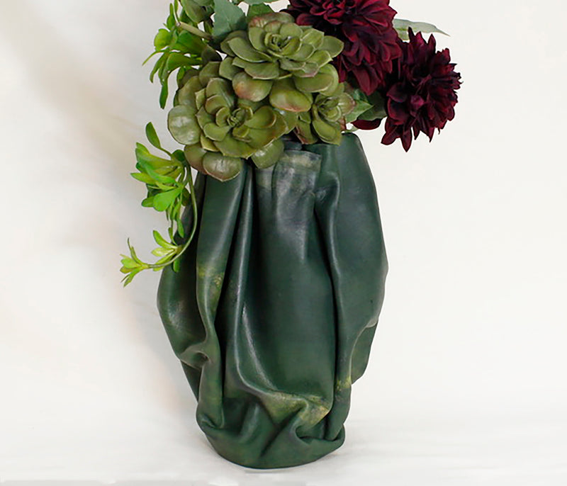 Mega Sculpted Leather Flower Vase - Distressed Green