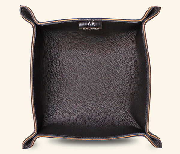 Handcrafted black full-grain leather oversized tray