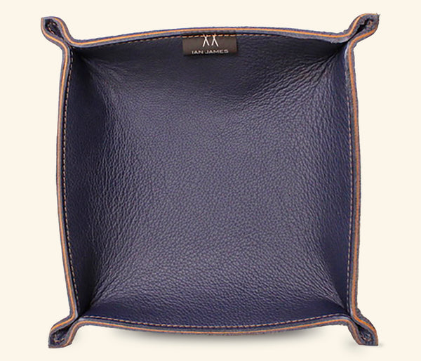 Handcrafted navy leather mega valet tray