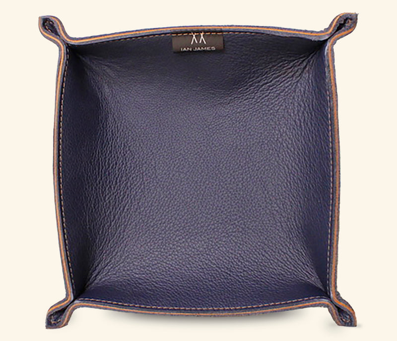 Handcrafted navy leather mega valet tray