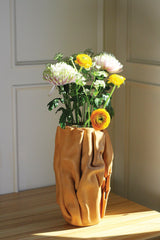 Mega Sculpted Leather Flower Vase - Raffia