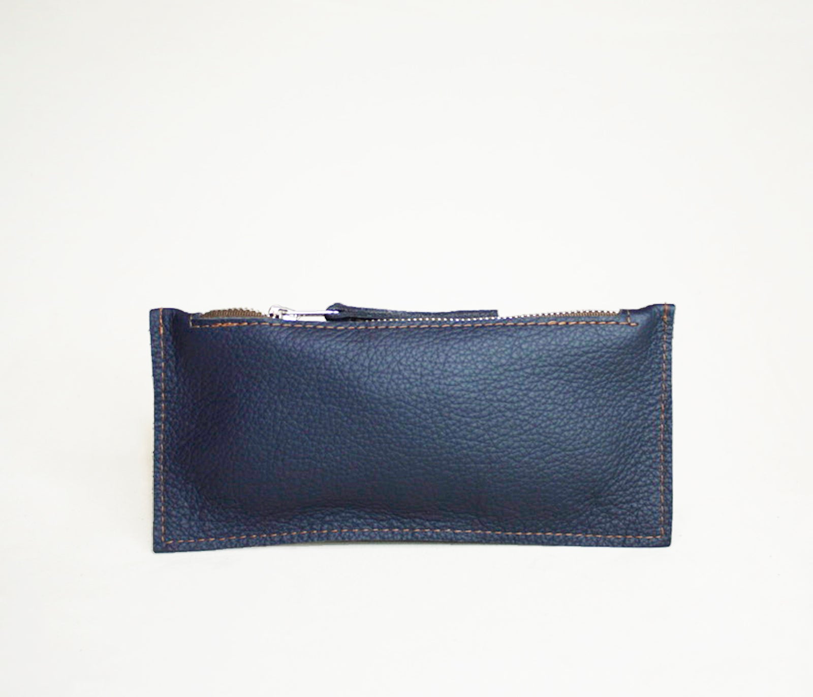 Ian James Small Navy Blue Leather Zipper Pouch