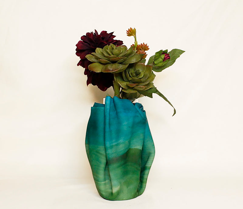 Mini Sculpted Leather Flower Vase - Aqua