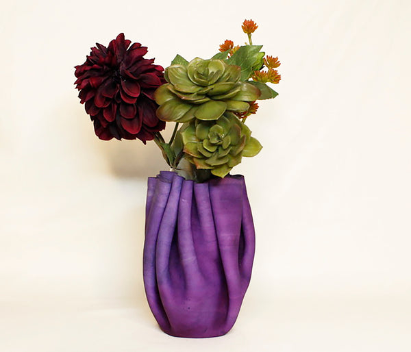 Mini Sculpted Leather Flower Vase - Purple