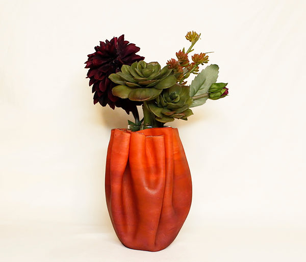 Mini Sculpted Leather Flower Vase - Red Ombre