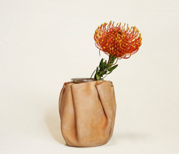 Mini Sculpted Leather Flower Vase