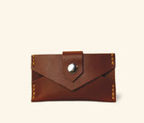 hand-stitched vegetable tanned leather cardholder in brown