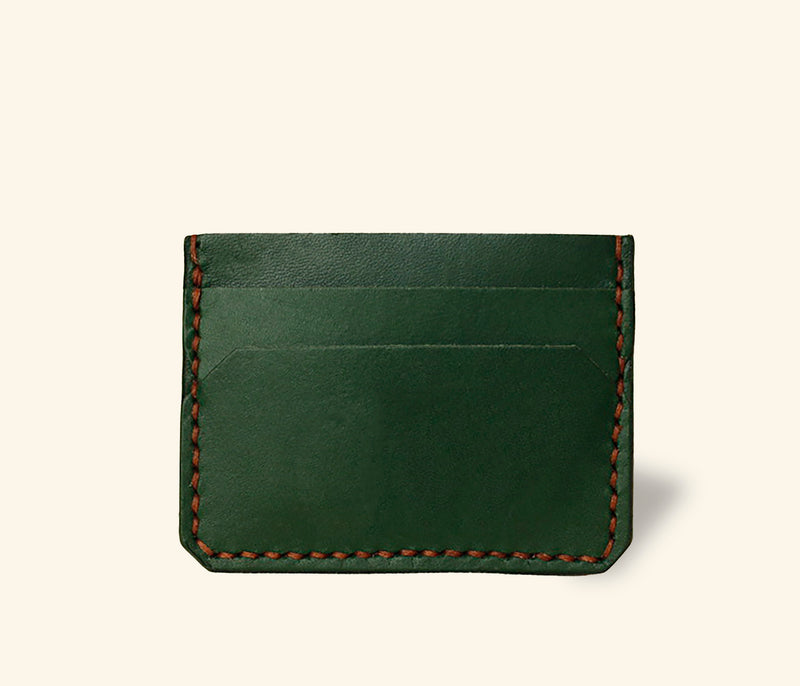 Green vegetable-tanned leather cardholder wallet